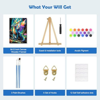 MOGTAA Dragon Paint by Numbers Kit for Adults Beginners with Frame, Flowers Adult Paint by Number Kits on Canvas with Easel, Easy DIY Animal Oil Painting Kits for Home Decor, 8x12in - Image 5