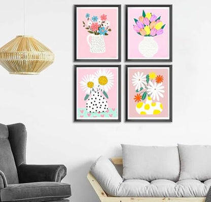 TCDZMYGS 4 Pack Flowers Paint by Numbers Kit for Adults Beginner,Flower Easy Paint by Number Kits with Frame,DIY Acrylic Oil Painting by Numbers for Home Wall Decor 9.5 x 11.8 inch - Image 2