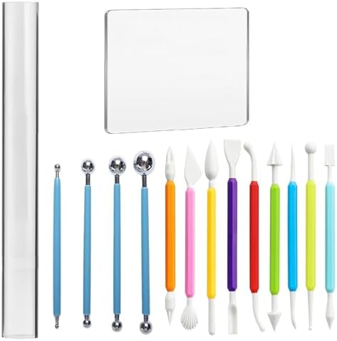Basic Polymer Clay Tools, Clay Sculpting Tools Acrylic Roller Pin, Clear Rectangle Sheet Press Board, Double-Ended Pottery Carving Set for Beginner (15) by WOLWEFA