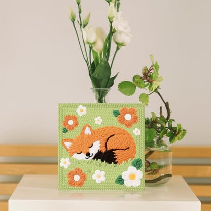 Doodlream Sleeping Fox DIY Punch Needle Embroidery Kit for Adult Beginner, 9.4" Cute Fox Punch Stitching Craft Set for Starter with Frame, Fabric Pattern, Threader, Yarn, Pinch Needle - Image 6