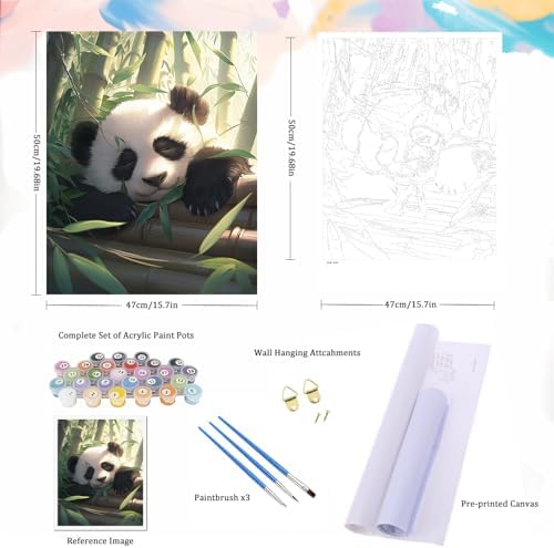 Natuyalo Panda Paint by Numbers Kit for Adults - Animal Paint by Number on Canvas Without Frame, DIY Acrylic Painting for Ideal Gift Home Wall Decor (16x20 Inch) - Image 5