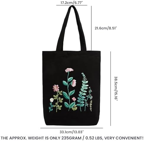 CREAWONDER Canvas Tote Bag Embroidery Kit with Pattern for Beginners, Arts and DIY Embroidery Crafts Kits for Adults, Include Instructions, Embroidery Hoops, Color Threads and Tool - Image 6