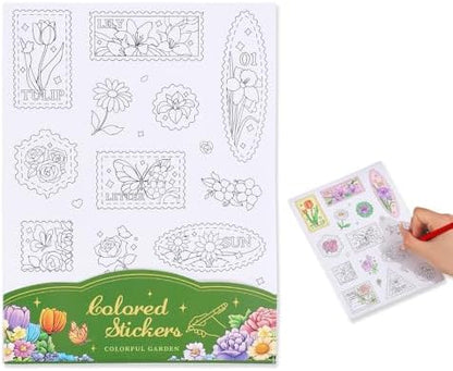 9 Sheets 100+ Pcs Coloring Book for Women, Coloring Stickers for Adult, Color Letter Flowers Butterfly Inspirational Quote Sticker Scrapbook Stickers for Women,Fun Coloring Activities by Unknown