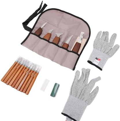Wood Carving Tools Kit for Beginners, Wood Carving Set, 20 PCS Wood Carving Tool Set Contains Carving Tools Including Walnut Knife, Cut​ Gloves, Whittling Kit for Beginners (Multicolor-20PCS) - Image 2