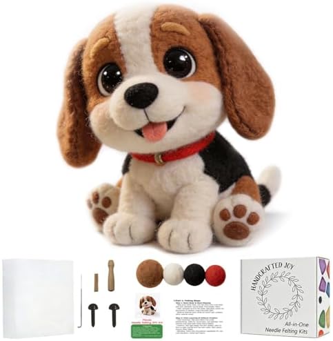 FACE N FACE DIY Needle Felting Kit Cute Beagle Puppy – Needle Felting Starter Kit with Fiber Roving, Needles, Felting Pad & Instructions | Felted Dog Kit for Beginners Adults | DIY Craft Gift by FaceNFace