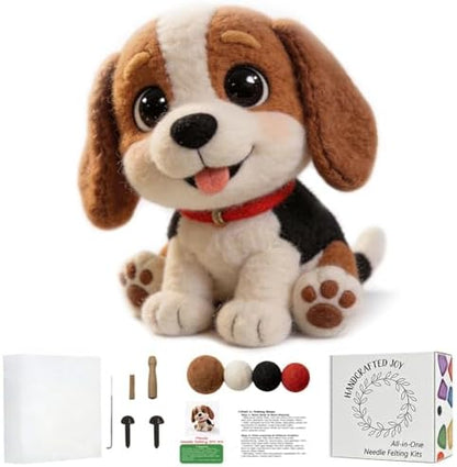 FACE N FACE DIY Needle Felting Kit Cute Beagle Puppy – Needle Felting Starter Kit with Fiber Roving, Needles, Felting Pad & Instructions | Felted Dog Kit for Beginners Adults | DIY Craft Gift by FaceNFace