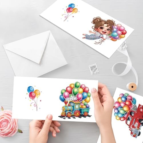 MVVMTOP 6pcs Diamond Art Painting Greeting Card, DIY Colorful Balloons Diamond Art Greeting Card for Blessing and Wishe Special Shaped Diamond Arts Crafts for Birthday Thanksgiving Day - Image 6