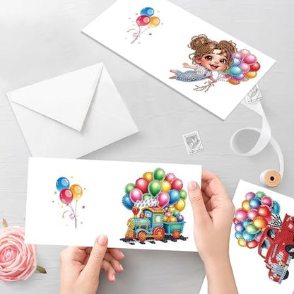 MVVMTOP 6pcs Diamond Art Painting Greeting Card, DIY Colorful Balloons Diamond Art Greeting Card for Blessing and Wishe Special Shaped Diamond Arts Crafts for Birthday Thanksgiving Day - Image 6