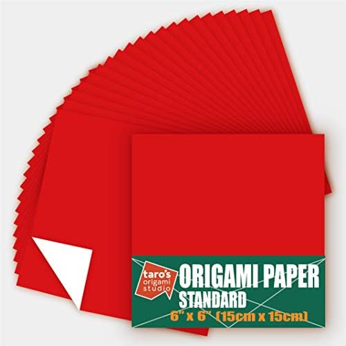 [Taro's Origami Studio] Standard 6 Inch One Sided Single Colors (Red) 50 Sheets (All Same Color) Square Easy Fold Premium Japanese Paper for Beginner by TAROSORIGAMISTUDIO