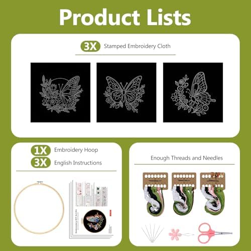 Santune Embroidery Kit Needlepoint Cross Stitch Kits for Beginners Adult Needle Point Sets with Butterfly Embroidery Patterns, Includes Step-By-Step Instructions and Accessories - Image 2