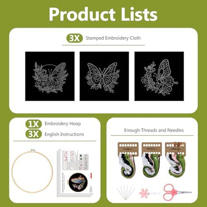 Santune Embroidery Kit Needlepoint Cross Stitch Kits for Beginners Adult Needle Point Sets with Butterfly Embroidery Patterns, Includes Step-By-Step Instructions and Accessories - Image 2
