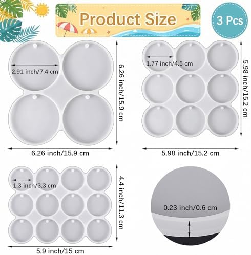 3 Pcs Circle Silicone Molds, 25 Cavity Round Resin Molds, Drilled Circle Molds for DIY Earrings, Keychains, Pendants, Pet Tags - Image 2