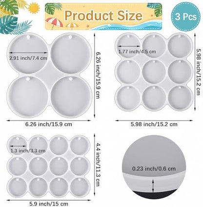 3 Pcs Circle Silicone Molds, 25 Cavity Round Resin Molds, Drilled Circle Molds for DIY Earrings, Keychains, Pendants, Pet Tags - Image 2