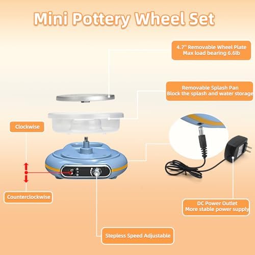 Mini Pottery Wheel Kit for Kids - 4.7" Turntable Two-Way Rotation Electric Pottery Machine, Adjustable Speed, Low Noise, Clay Wheel DIY Kit for Teens Adults Beginners, Pottery Tools Included - Image 3
