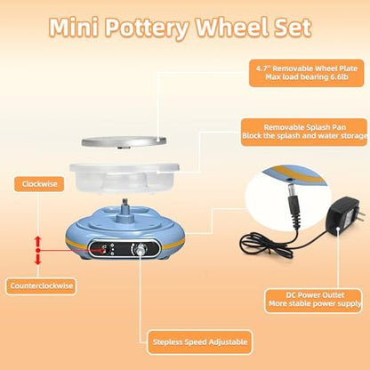 Mini Pottery Wheel Kit for Kids - 4.7" Turntable Two-Way Rotation Electric Pottery Machine, Adjustable Speed, Low Noise, Clay Wheel DIY Kit for Teens Adults Beginners, Pottery Tools Included - Image 3