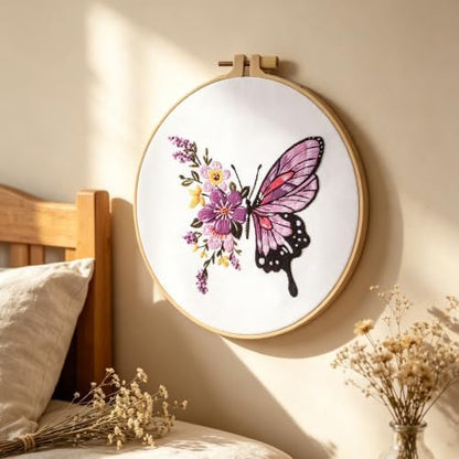 Embroidery Starter Kit for Adult Beginner with Butterfly Flower Pattern - Image 6