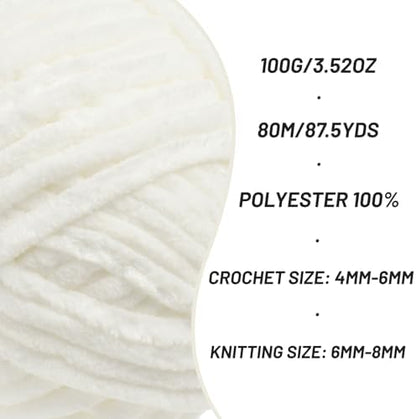 Chenille Blanket Yarn for Crocheting Size 5 Bulky Yarn White - Image 2