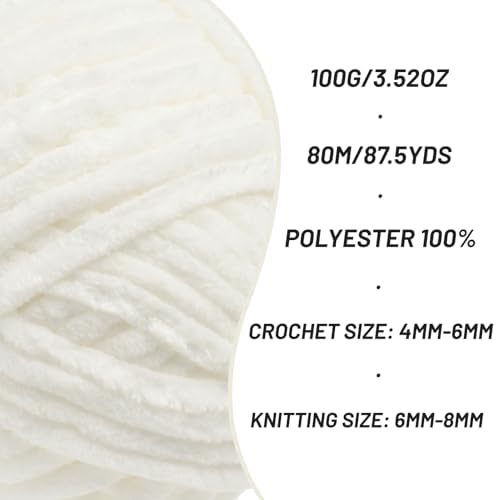 Chenille Yarn for Crocheting Size 5 Bulky Yarn 2 Pack White - Image 2