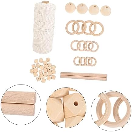 Holibanna 1Set Complete DIY Macrame Kit for Adults with Cotton Rope Wood Beads Rings and Sticks Hand-Woven Macrame Tapestry Material for Wall Art Decoration and Craft Projects - Image 4