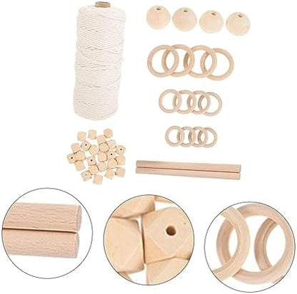Holibanna 1Set Complete DIY Macrame Kit for Adults with Cotton Rope Wood Beads Rings and Sticks Hand-Woven Macrame Tapestry Material for Wall Art Decoration and Craft Projects - Image 4