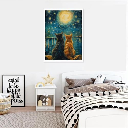 Cat Paint by Numbers for Adults with Easel, Framed Painting by Numbers kit on Canvas for Beginners, Starry Night Oil Painting Set Craft Supplies, 3 Paintbrushes and Acrylic Paint 12x16 Inch - Image 6