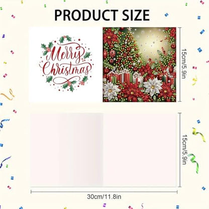 6Pcs Christmas Greeting Card DIY Diamond Art Painting Greeting Cards Blessing Folding Card Kit with White Envelopes Diamond Arts Crafts for Birthday Festival Gift-Poinsettia - Image 7