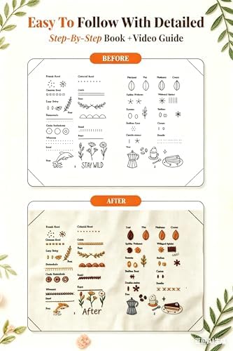 Roofo Embroidery Stitch Book Kit for Beginners, DIY Hand Sewing Embroidery Book 8×6" Starter Set for Adults Cross Stitch Kits with Colors Threads and Tools&Video Tutorials - Image 6