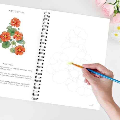 Watercolor Workbooks for Adults Beginners & Teens, 16 Colors 15 Beautiful Paintings, Pre-Outlined Designs, Easy Watercolor Art Book（Without Palette Rose Flowers） - Image 7