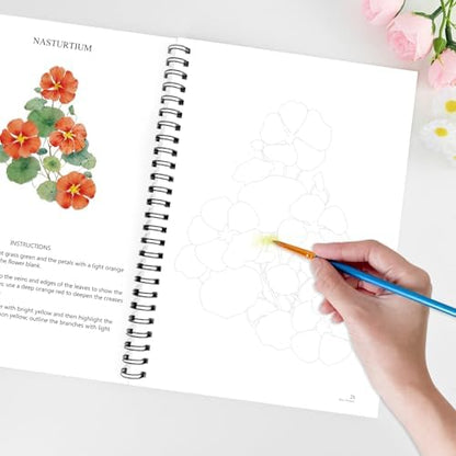 Watercolor Workbooks for Adults Beginners & Teens, 16 Colors 15 Beautiful Paintings, Pre-Outlined Designs, Easy Watercolor Art Book（Without Palette Rose Flowers） - Image 7