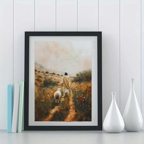 GEMOUJ Paint by Numbers Kit for Adults Beginners,Jesus and Lamb Walking on the Path Cans Paint by Number Kits for Adults,Unframed Painting Art Crafts,Home Wall Decor 16X20 Inch - Image 4