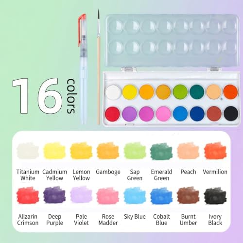 SATFOIV Floral Theme Watercolor Workbooks Set, 16-Color Watercolor Paint+Removable Palette, can Hold Water Watercolor Pens+Watercolor Brushes,14 Beautiful Paintings+2-Page Beginner's Guide - Image 5