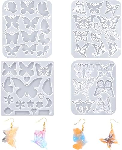 4 Piece Resin Earring Molds ， 47 Unique Shapes UV Butterfly Resin Molds with Holes Ideal for DIY Silicone Earrings Necklaces Jewelry and Animal Designs Creative Art Gifts by Unknown