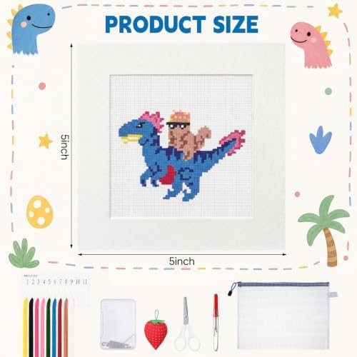 XunYee 18 Mesh Needlepoint Canva for Beginner, Dinosaur - Image 2