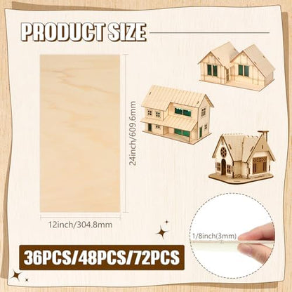 Riakrum Basswood Sheets Plywood Board Unfinished Wood Boards for Crafts for DIY Laser Projects Architectural Mini House Building Hobby Model Making (12 x 24 x 1/8 Inch,72) - Image 3