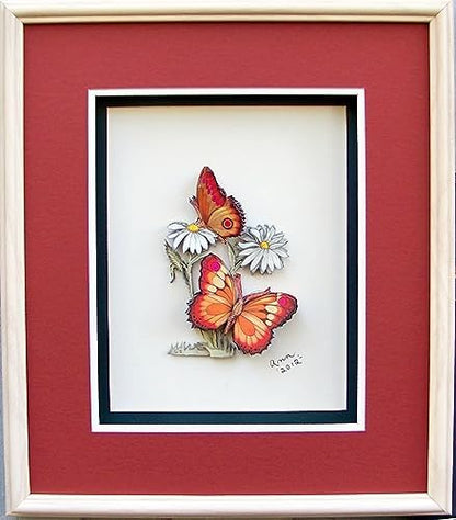 Orange Butterfly and Daisy Flowers - Paper Tole 3D Decoupage Craft Kit Size 8x10 inches K51236 (The Additional Pictures Show Examples of This Craft Kit Assembled and Framed in a Shadow Box Frame) - Image 4
