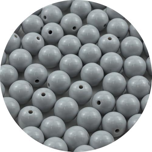 60pcs Acrylic Round Beads for Crafts 14mm Resin Candy Color Spacer Beads with Hole for Jewelry Making Sewing Crafts Decoration Necklaces Bracelets Earrings Supplies(Gray) by Unknown