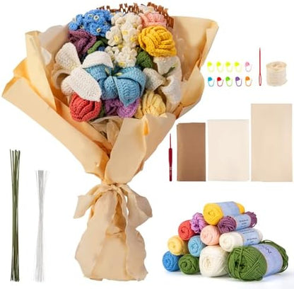 Noocro Crochet Kit Flower Bouquet, Rose, Lily Myosotis, Poppy, Tulip and Orchid with Video Tutorial and Detailed Instructions, Complete Kit Craft Supplies Holiday Gift (Flower Bouquet) by Noocro