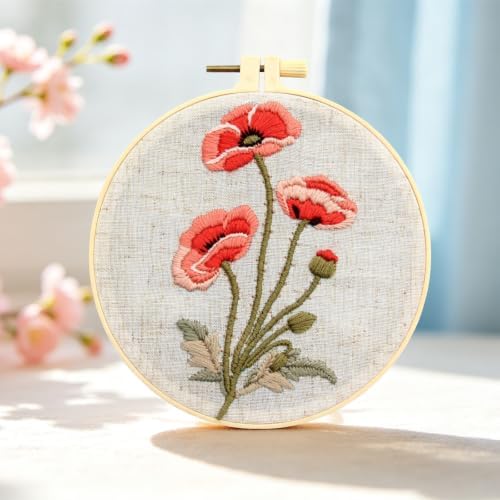 Vintage Flowers Embroidery Kits for Beginners Adults, Floral Hand Embroidery Starter Kit, Stamped Cross Stitch Kits DIY Needlepoint Kits for Beginners Adult, Embroidery Hoop, Thread and Video Tutorial by Unknown