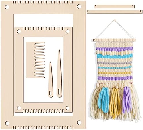 Juexica 7-piece Weaving Loom Kit for Beginners, Complete Wooden, Beige by Juexica