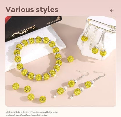 200pcs 10mm Rhinestone Beads for Jewelry Making, Yellow Shiny Round Disco Ball Beads Bulk, Sparkle Crystal Clay Christmas for Bracelet Baseball Necklace Earring Crafting and DIY - Image 2