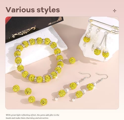 105pcs 10mm Rhinestone Beads for Jewelry Making, Yellow Shiny Round Disco Ball Beads Bulk, Sparkle Crystal Clay Christmas for Bracelet Baseball Necklace Earring Crafting and DIY - Image 2