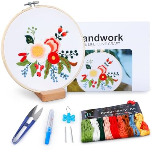 BERYA Embroidery Kit for Beginners, Flowers and Leaves Embroidery Practice Kit, Hand Floral Embroidery Starter Kit for Adults with Video Step by Step Instructions, Hoops, Threads and Needles (BEF014) by BERYA