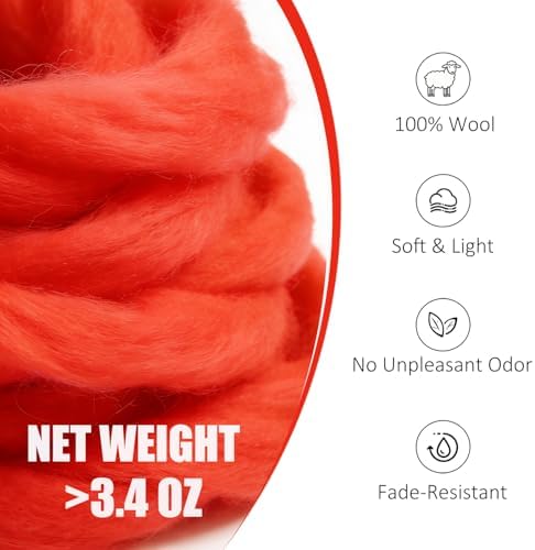 VNAKER 3.4oz Needle Felting Wool Red for DIY Needle Craft Enthusiasts - Image 2