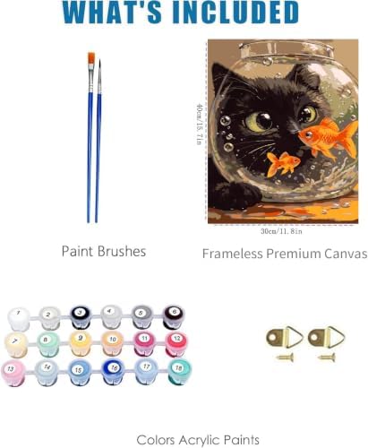 Cat Goldfish Paint by Numbers Kit for Adults Framed Canvas, Frameworkless - Image 3