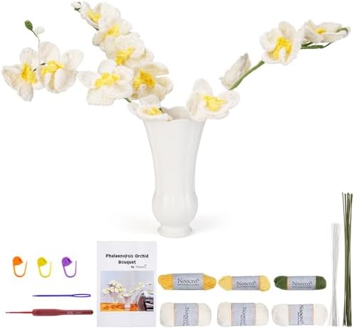 Noocro Crochet Kit Flower Bouquet, Rose, Lily Myosotis, Poppy, Tulip and Orchid with Video Tutorial and Detailed Instructions, Complete Kit Craft Supplies Holiday Gift (Orchid) by Noocro