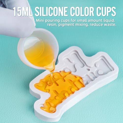 Silicone Resin Mixing Measuring Cups for Resin Supplies, Easy-to-Read Marks, 600ml/20oz Bowl, 250&100ml Thickened Reusable Silicone Cups for Epoxy Mixing, with Stir Sticks, Jewelry Making - Image 5