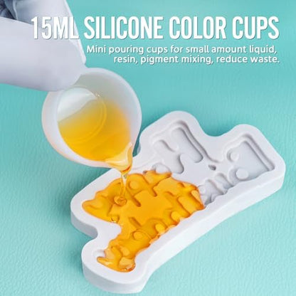 Silicone Resin Mixing Measuring Cups for Resin Supplies, Easy-to-Read Marks, 600ml/20oz Bowl, 250&100ml Thickened Reusable Silicone Cups for Epoxy Mixing, with Stir Sticks, Jewelry Making - Image 5
