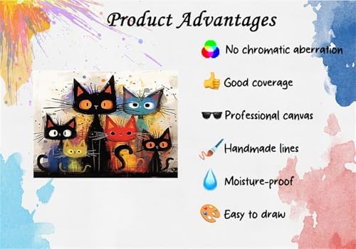 Hestarcul Cat Paint by Numbers Kits for Adults,Easy Adult Painting by Number on Canvas for Beginner, DIY Watercolor Painting for Gift Home Decor Relax. (cat) - Image 7