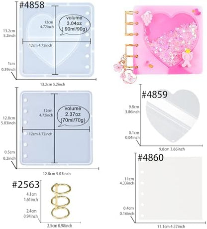 DIY Resin Shaker Journal Kit Heart - Complete Set with Square Notebook Molds, Binder Refills - Image 2