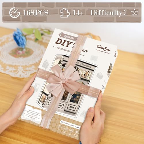 CUTEBEE Book Nook Kit - DIY Miniature House Dollhouse Kit for Adults and Teens, Booknook Tiny House Bookshelf Decor 3D Wooden Puzzle, Gifts for Family, Friends (The Scholar's Bookstore) - Image 6